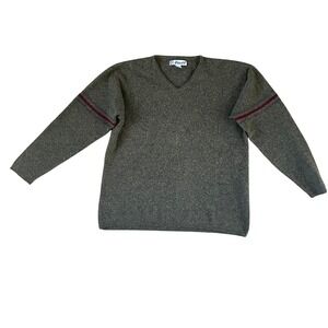 Vintage 90s Wool Blend Sweater Men's XL Green Striped Made In Thailand Utility